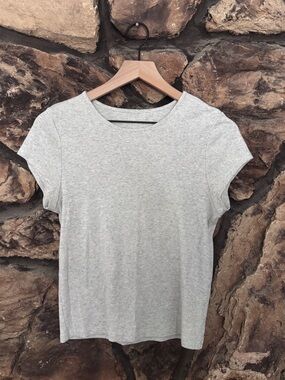 American Eagle Outfitters Gray Ribbed Crewneck Tee